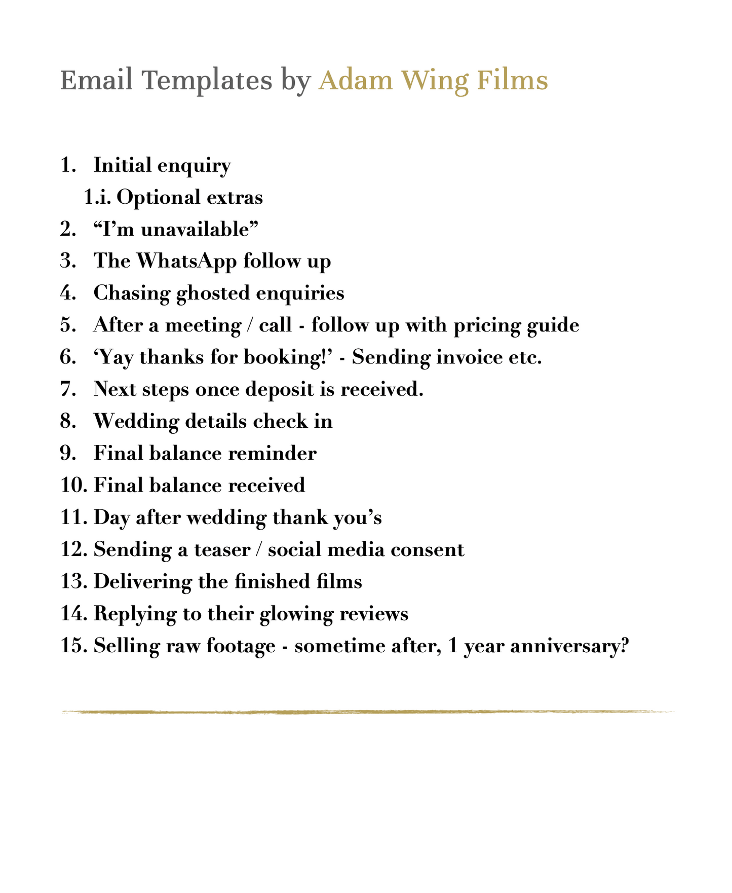 Wedding Workflow Email Templates
