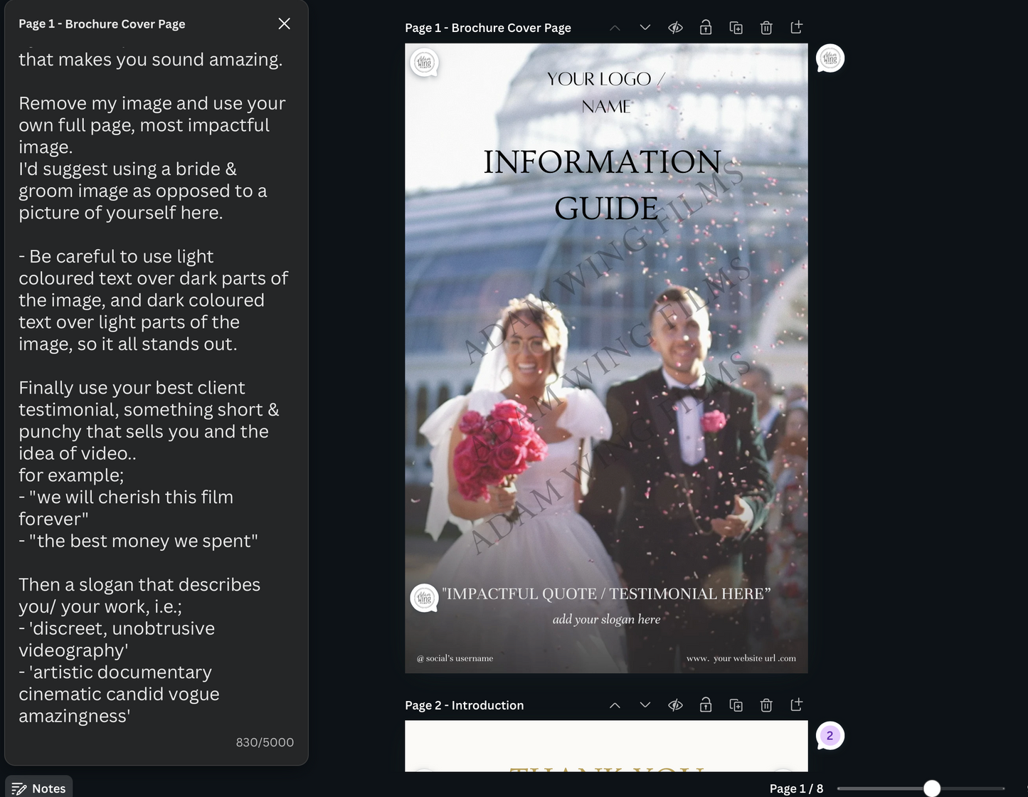Pricing Guide Template - For Wedding Videographers