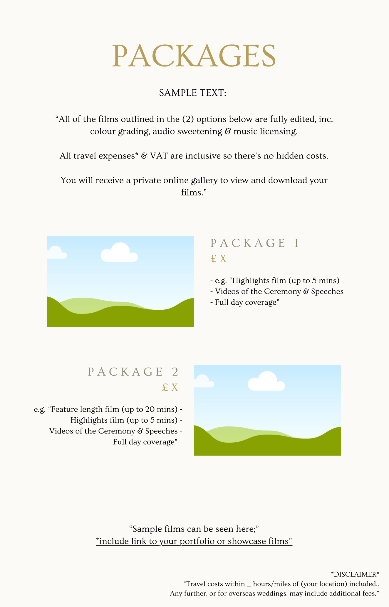 Pricing Guide Template - For Wedding Videographers